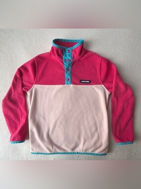 Lands’ End Girls Fleece Pullover M 8 Pink Teal Snap Neck Colorbloc
